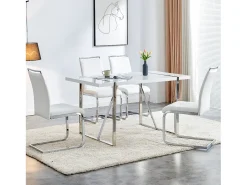 Conjunto de 4 cadeiras para sala de jantar - Linho e couro PU - Pernas metálicas - Branco - BLITZ