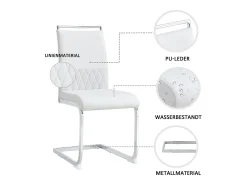 Conjunto de 4 cadeiras para sala de jantar - Linho e couro PU - Pernas metálicas - Branco - BLITZ