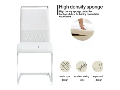 Conjunto de 4 cadeiras para sala de jantar - Linho e couro PU - Pernas metálicas - Branco - BLITZ