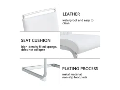 Conjunto de 4 cadeiras para sala de jantar - Linho e couro PU - Pernas metálicas - Branco - BLITZ