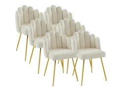 Conjunto de 6 cadeiras tecido bouclé e metal dourado cor creme ALTINAM de Pascal MORABITO