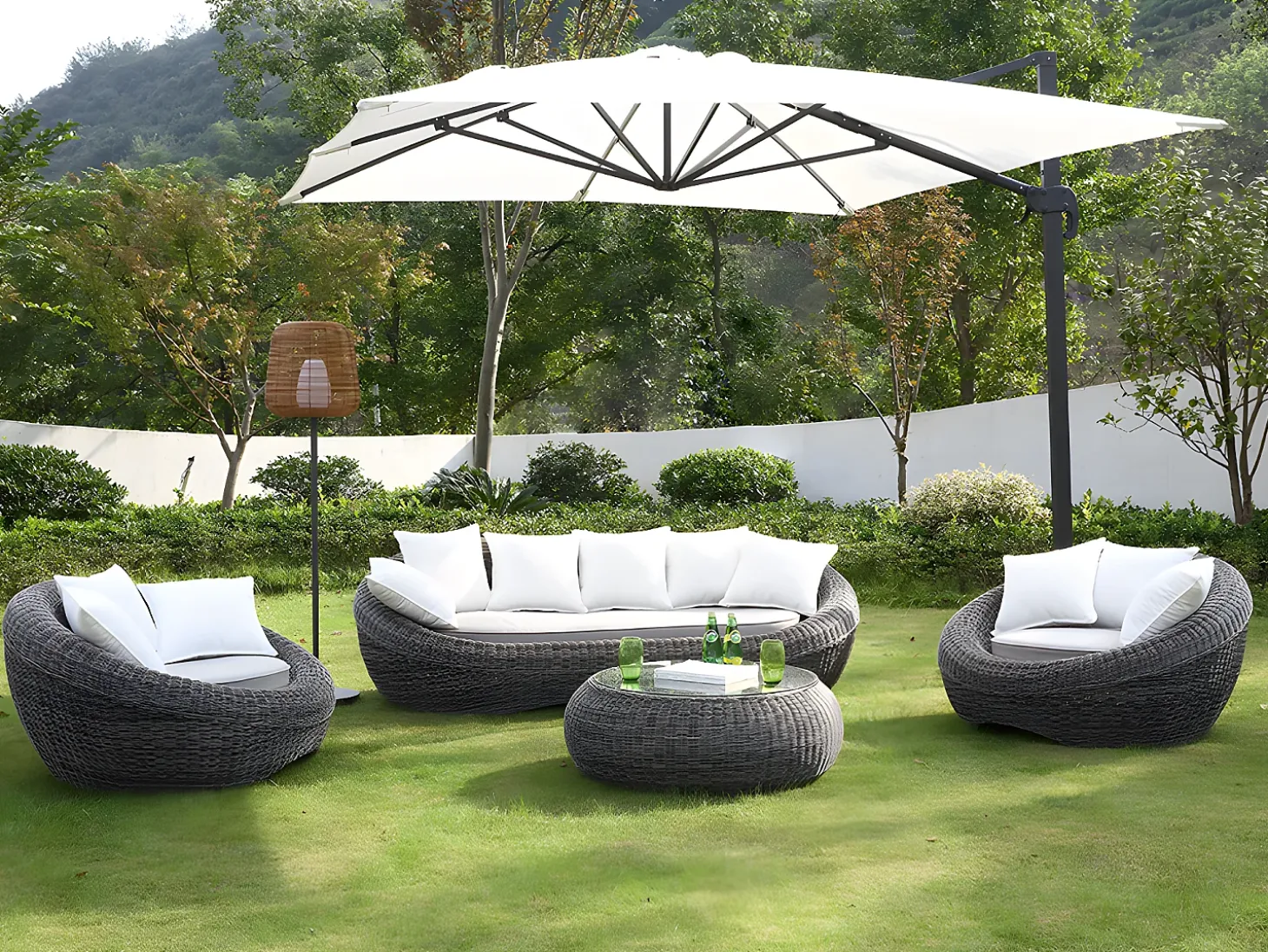Conjunto de 2 cadeirões de jardim em resina entrançada cinza - WHITEHEAVEN