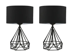 Conjunto de 2 candeeiros de mesa em metal preto e abajur tecido preto - 24 x 15 x 41 cm - ANAIA