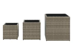 Conjunto de 3 canteiros elevados para plantas e flores ideais para uso externo em pátios e terraços feitos de resina trançada cinza (02_0038885)