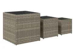 Conjunto de 3 canteiros elevados para plantas e flores ideais para uso externo em pátios e terraços feitos de resina trançada cinza (02_0038885)