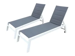 Conjunto de 2 espreguiçadeiras BARBADOS em textileno cinzento - alumínio branco