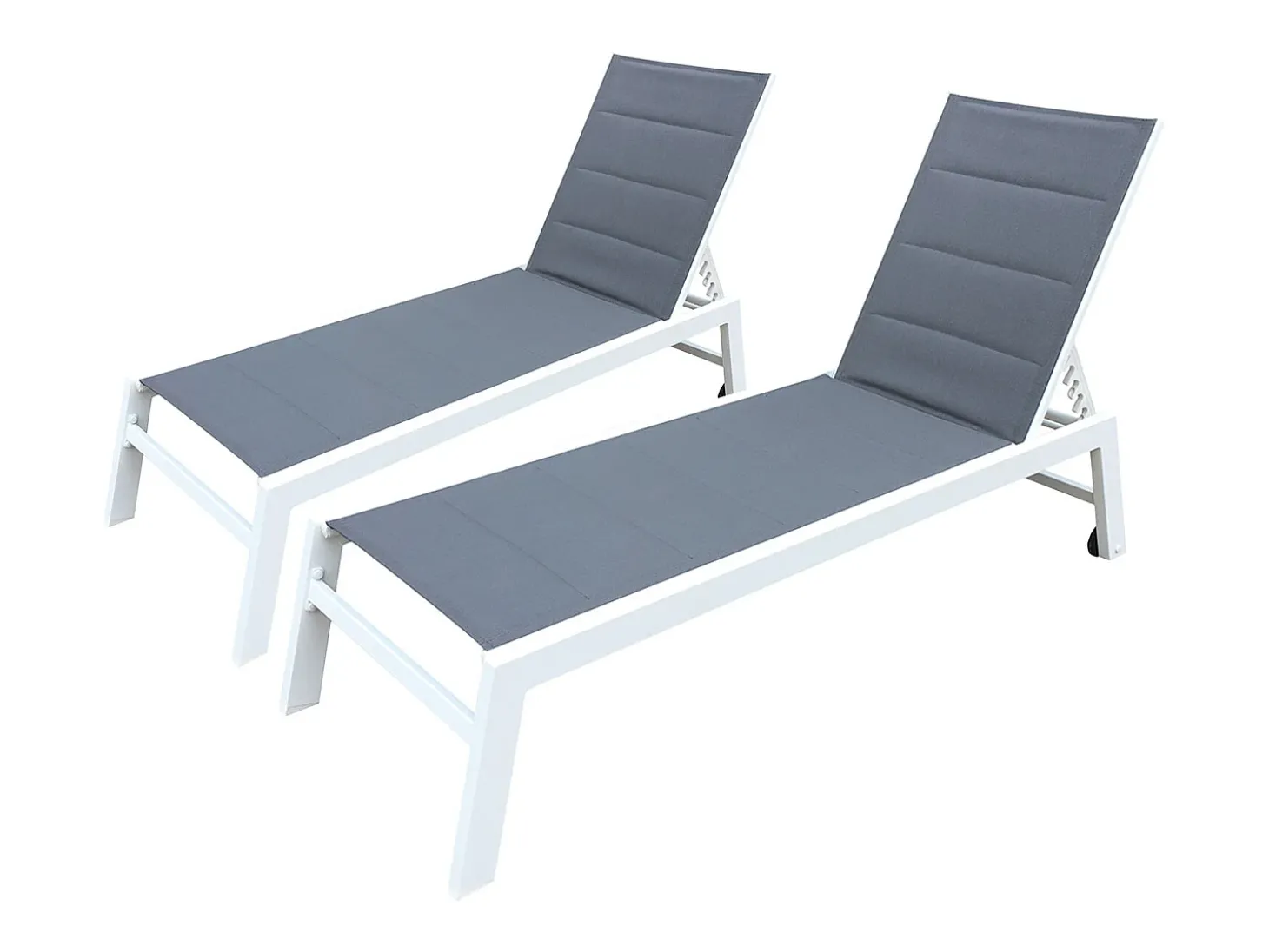 Conjunto de 2 espreguiçadeiras BARBADOS em textileno cinzento - alumínio branco