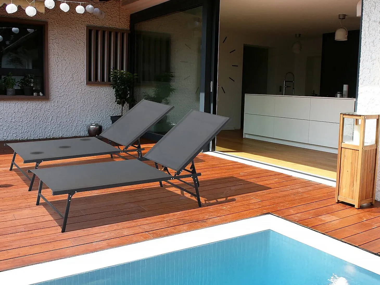 Conjunto de 2 espreguiçadeiras em metal "Sublima" - 180 x 54 x 104 cm - Antracite