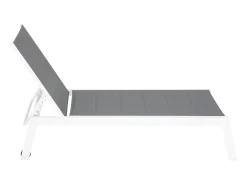 Conjunto de 2 espreguiçadeiras BARBADOS em textilene cinzento e mesa de apoio - alumínio branco