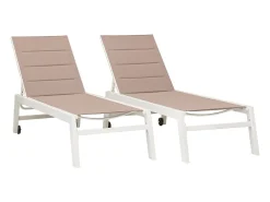 Conjunto de 2 espreguiçadeiras BARBADOS em taupe textilene - alumínio branco