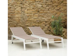 Conjunto de 2 espreguiçadeiras BARBADOS em taupe textilene - alumínio branco
