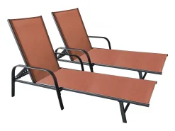 Conjunto de 2 espreguiçadeiras metálicas "Farniente" com braços - Terracota