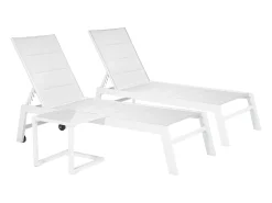 Conjunto de 2 espreguiçadeiras BARBADOS em textilene branco e mesa de apoio - alumínio branco