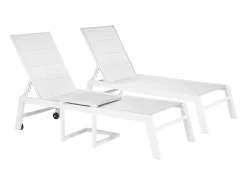 Conjunto de 2 espreguiçadeiras BARBADOS em textilene branco e mesa de apoio - alumínio branco