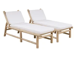 Conjunto de 2 espreguiçadeiras em teca com colchão natural claro e branco - TULUM de MYLIA