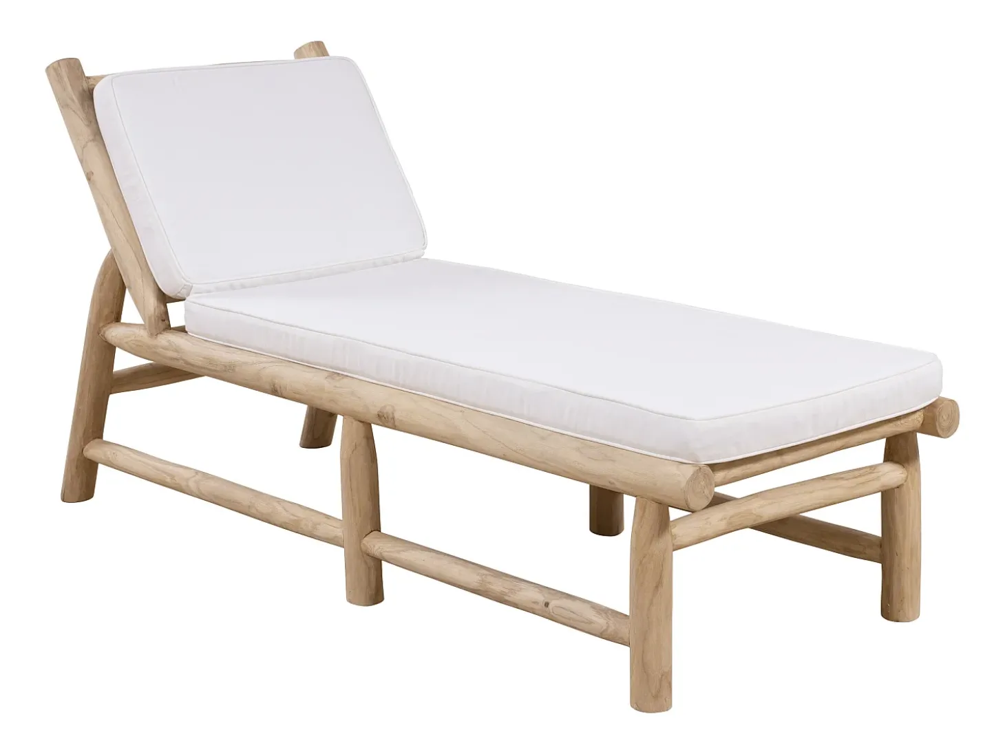 Conjunto de 2 espreguiçadeiras em teca com colchão natural claro e branco - TULUM de MYLIA