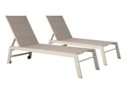 Conjunto de 2 espreguiçadeiras BARBADOS em taupe textilene - taupe aluminium
