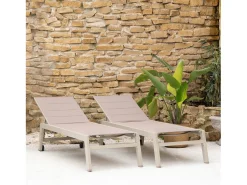 Conjunto de 2 espreguiçadeiras BARBADOS em taupe textilene - taupe aluminium