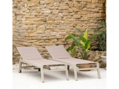 Conjunto de 2 espreguiçadeiras BARBADOS em taupe textilene - taupe aluminium