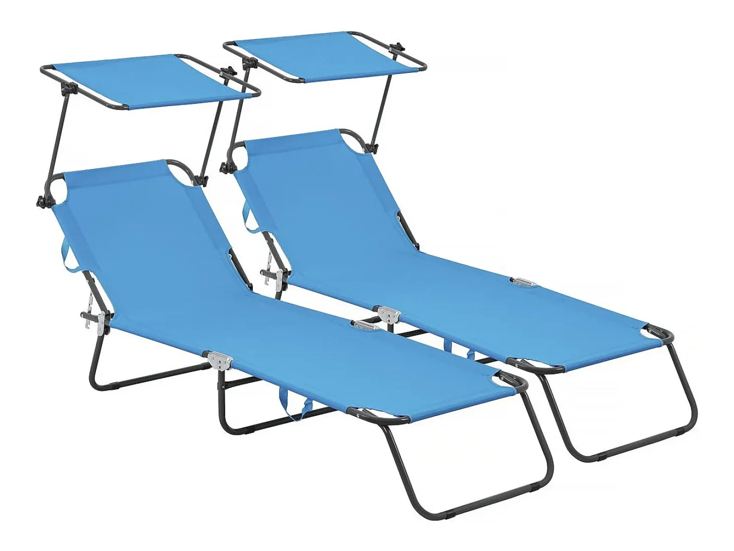 Conjunto de 2 espreguiçadeiras dobráveis "Lazy" - Com guarda-sol - Azul