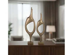 Conjunto de 2 estatuetas decorativas em alumínio com acabamento em bronze.