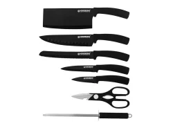 Conjunto de 8 facas em aço inoxidável com suporte de acrílico-Preto Herzberg HG-MSN8BLK