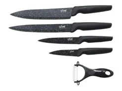 Conjunto de 5 Facas em Aço Inoxidável Preto com Efeito Marmorizado Secret de Gourmet