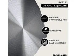 Conjunto de 3 frigideiras em inox Fackelmann Eterna 20-24-28 cm, compatíveis com indução, cabos rebitados, cozedura homogénea