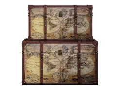 Conjunto de 2 malas, espaço de arrumação madeira mapa mundo castanho AVENTURA