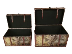 Conjunto de 2 malas, espaço de arrumação madeira mapa mundo castanho AVENTURA