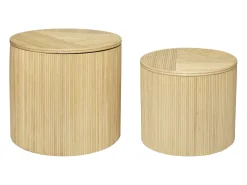 Conjunto de 2 mesas de apoio com arrumação redondas rotim D44 e D50 cor natural GABES