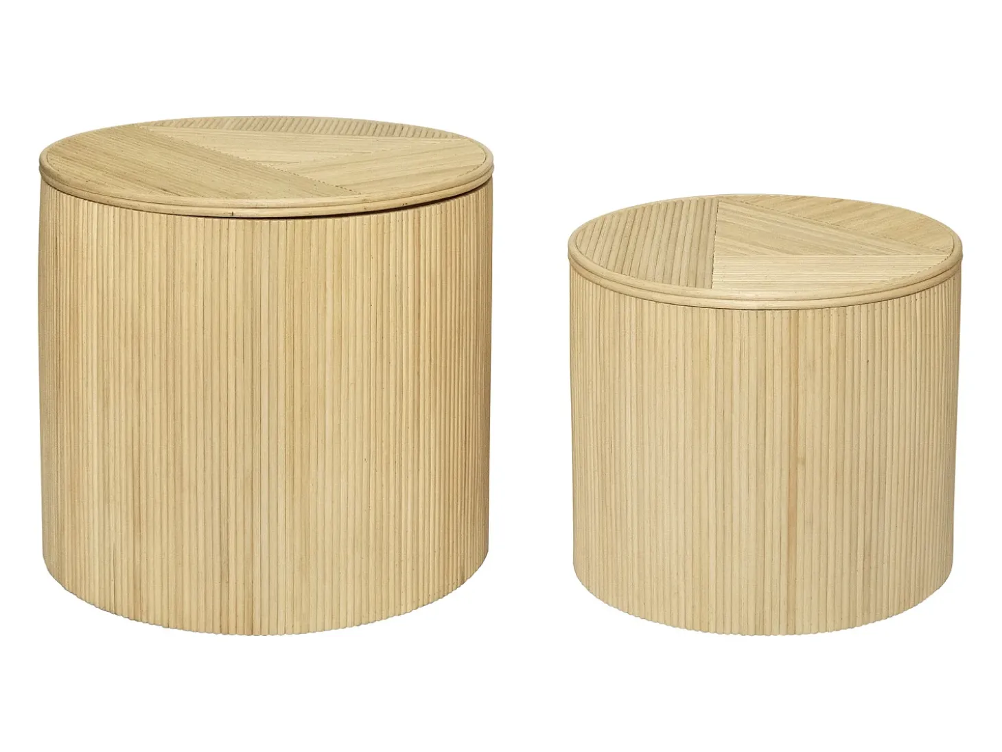 Conjunto de 2 mesas de apoio com arrumação redondas rotim D44 e D50 cor natural GABES