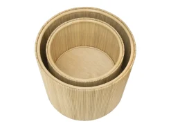 Conjunto de 2 mesas de apoio com arrumação redondas rotim D44 e D50 cor natural GABES