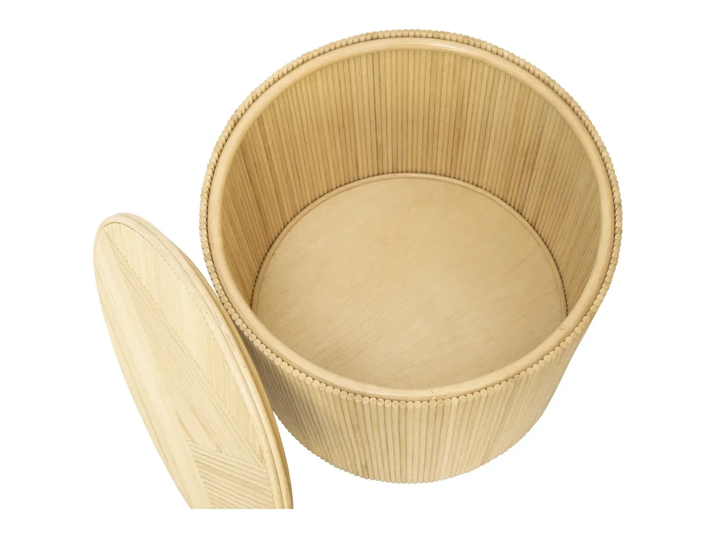 Conjunto de 2 mesas de apoio com arrumação redondas rotim D44 e D50 cor natural GABES