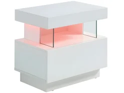 Conjunto de 2 mesas de cabeceira com gaveta e nicho com LEDs, em MDF lacado branco - FABIO II