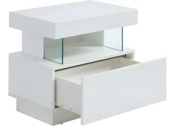 Conjunto de 2 mesas de cabeceira com gaveta e nicho com LEDs, em MDF lacado branco - FABIO II