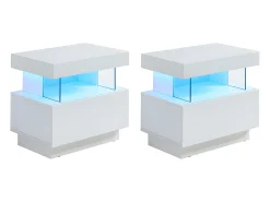 Conjunto de 2 mesas de cabeceira com gaveta e nicho com LEDs, em MDF lacado branco - FABIO II