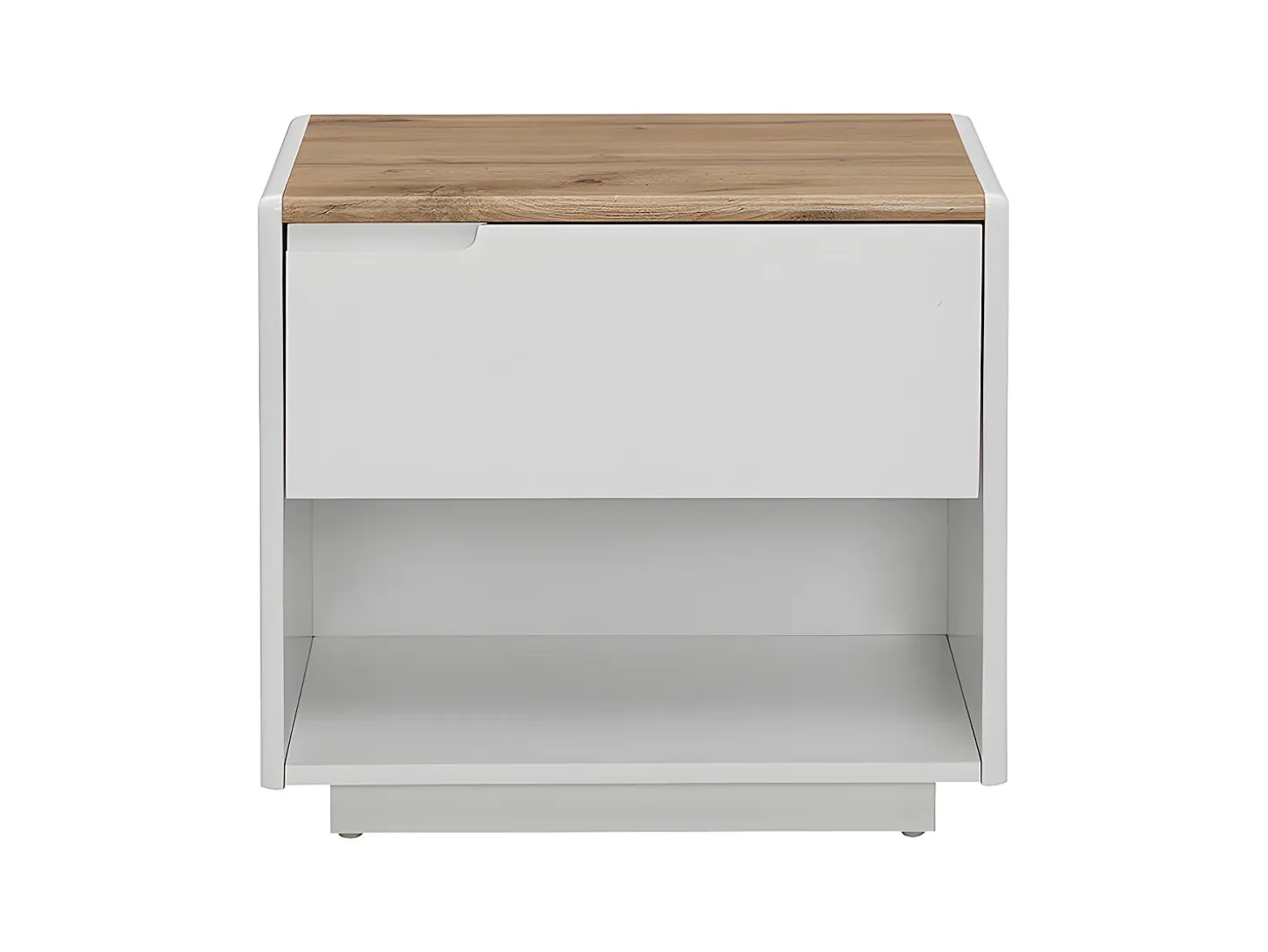 Conjunto de 2 mesas de cabeceira gaveta e prateleira MDF lacado a branco e natural AMANI