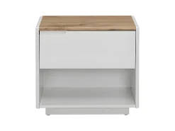 Conjunto de 2 mesas de cabeceira gaveta e prateleira MDF lacado a branco e natural AMANI