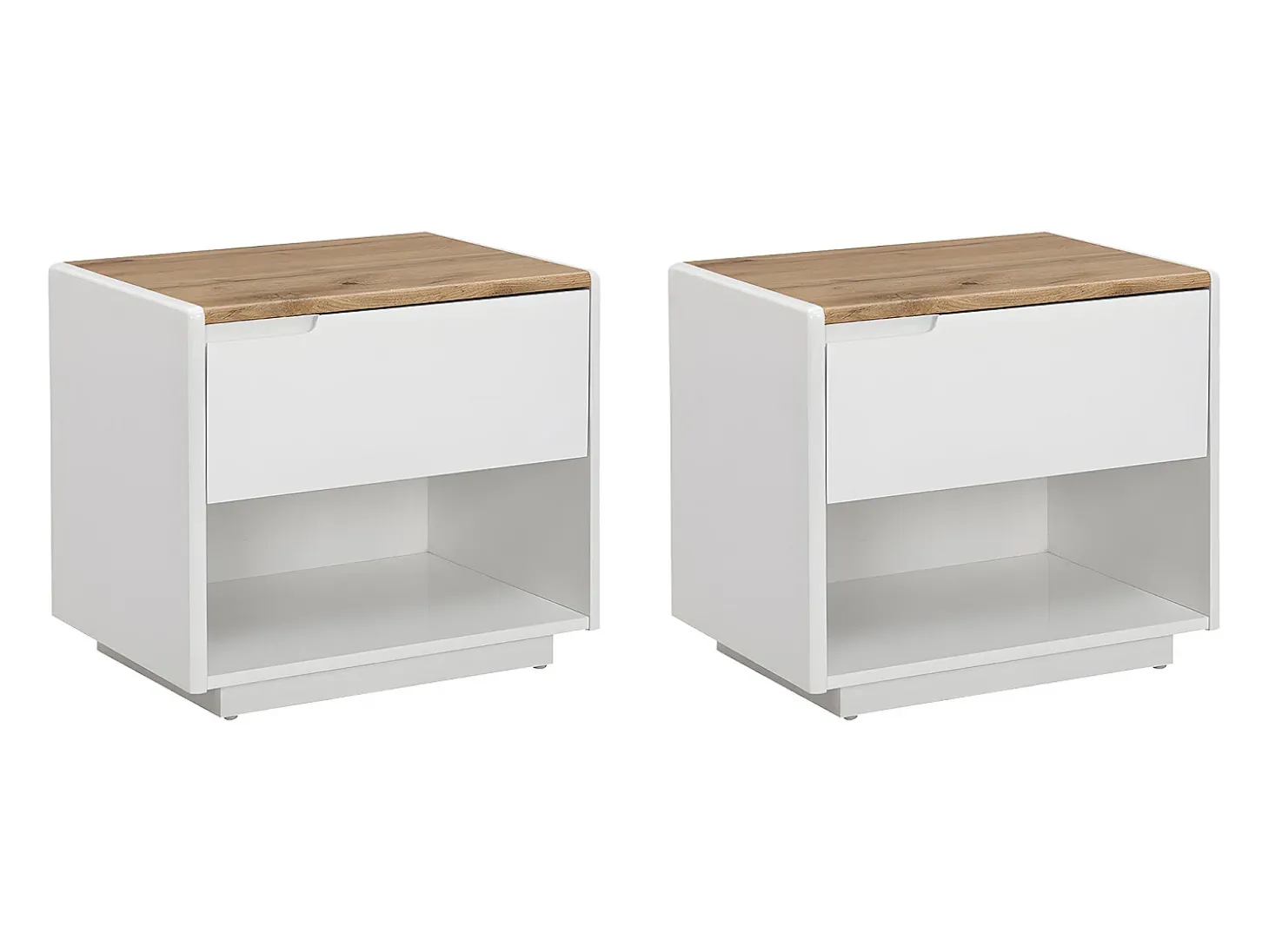 Conjunto de 2 mesas de cabeceira gaveta e prateleira MDF lacado a branco e natural AMANI