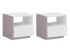 Conjunto de 2 mesas de cabeceira com 1 gaveta e 1 nicho branco e taupe - NAPOLI II
