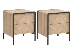 Conjunto de 2 mesas de cabeceira com 2 gavetas MDF cor natural e preto TUMACO
