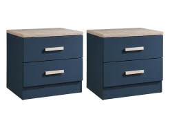 Conjunto de 2 mesas de cabeceira com 2 gavetas cor azul e natural - SKAIDO