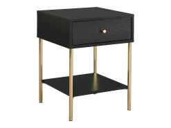 Conjunto de 2 mesas de cabeceira, 1 gaveta MDF e metal preto e dourado MILAVIA