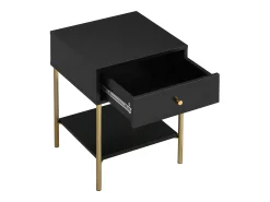Conjunto de 2 mesas de cabeceira, 1 gaveta MDF e metal preto e dourado MILAVIA