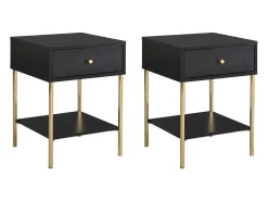 Conjunto de 2 mesas de cabeceira, 1 gaveta MDF e metal preto e dourado MILAVIA