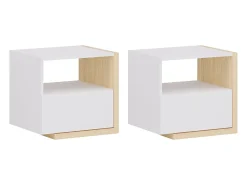 Conjunto de 2 mesas de cabeceira com 1 gaveta e 1 nicho branco e natural - NAPOLI II