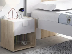 Conjunto de 2 mesas de cabeceira gaveta e prateleira cor natural e branco SONIA