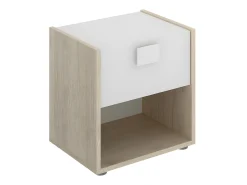 Conjunto de 2 mesas de cabeceira gaveta e prateleira cor natural e branco SONIA
