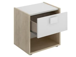 Conjunto de 2 mesas de cabeceira gaveta e prateleira cor natural e branco SONIA